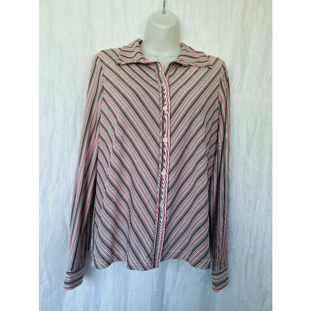 Women's Worthington Blouse, Large, Red & Black Striped vtg